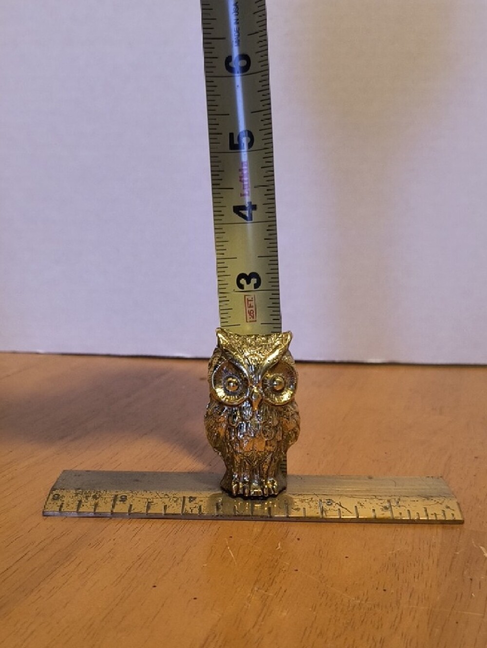 Solid Brass Small Decorative Gold Owl Figurine Ruler Paperweight - B1 - Picture 6 of 6